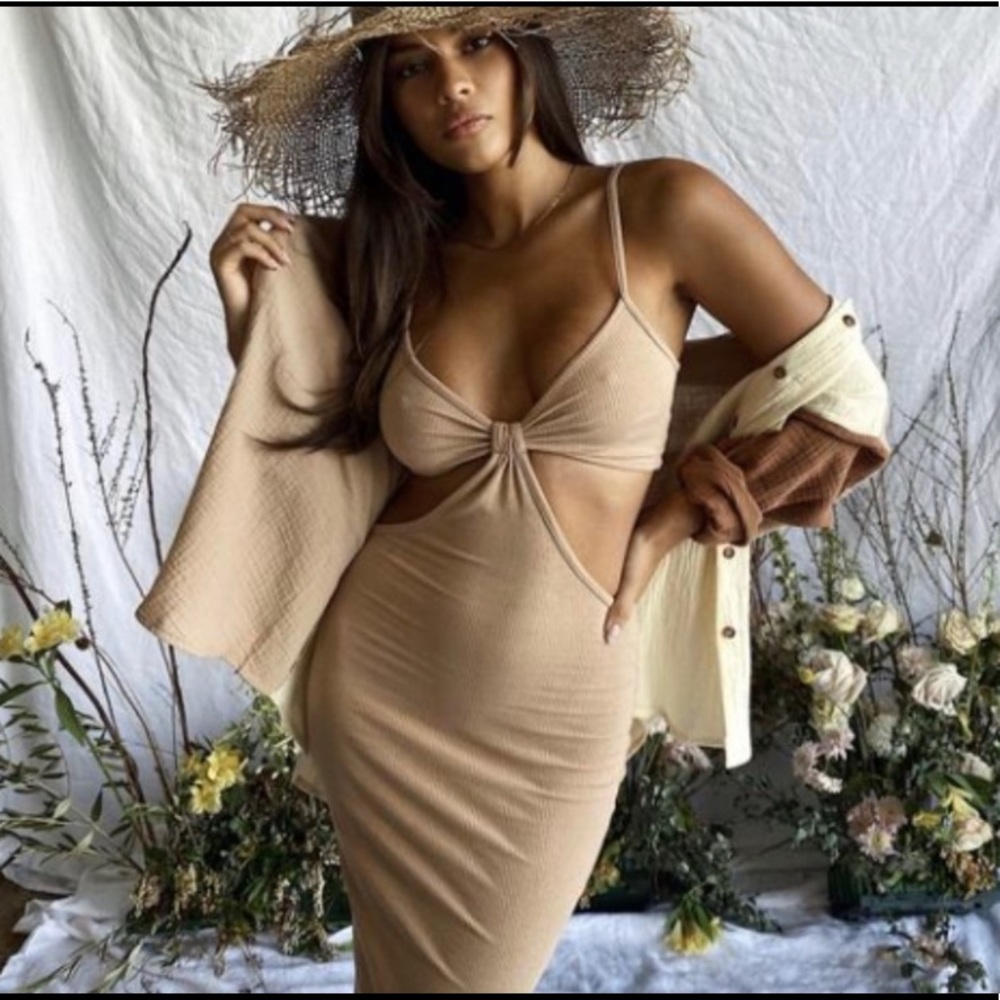Shop starlow Island Escape Taupe Knit Maxi Dress